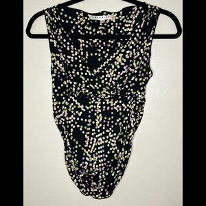 STUDIO M Vintage 2000s Sexy Ruched Black Polka Dot Top Sz XSP Petite